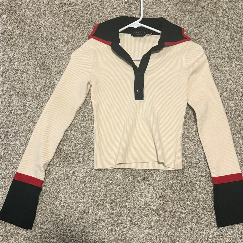 Alice + Olivia Pia Ribbed Knit Polo Sweater Size XS - Picture 3 of 4